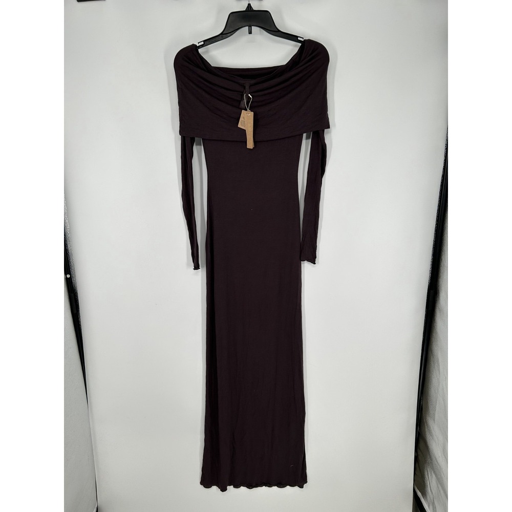 SKIMS Sheer‎ Modal Off Shoulder Long Maxi Dress Womens XS Phoenix Long Sleeve
